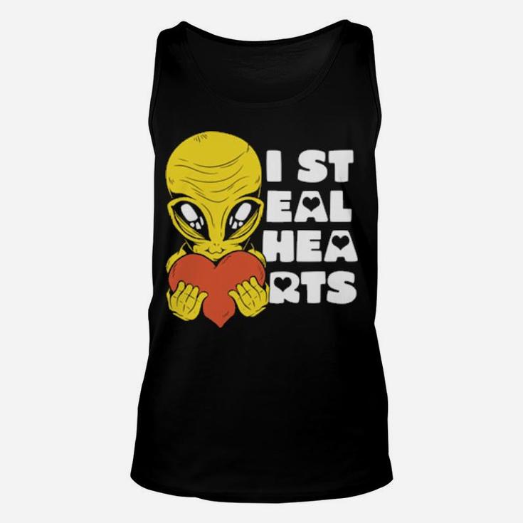 I Steal Hearts Valentine's Day Alien Ufo With A Heart Unisex Tank Top