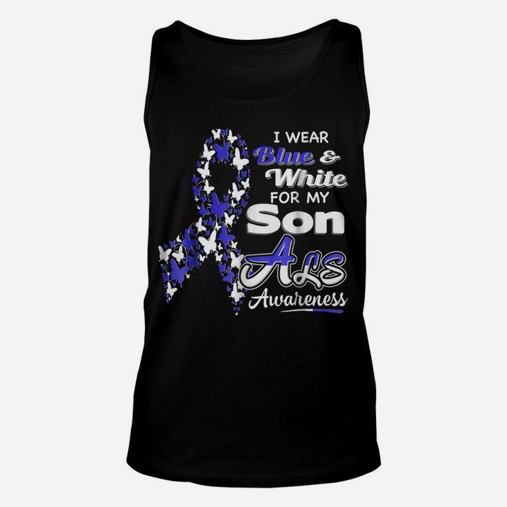 I Wear Blue And White For My Son - Als Awareness Shirt Unisex Tank Top