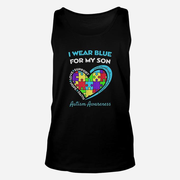 I Wear Blue For My Son Awareness Mom Dad Heart Puzzle Unisex Tank Top