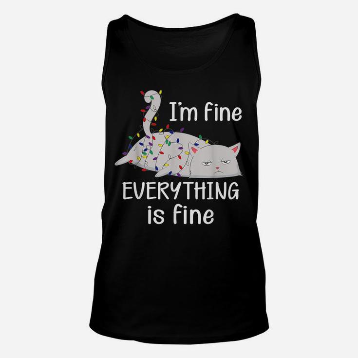 I'm Fine Everything Is Fine Christmas Lights Funny Cat Lover Unisex Tank Top