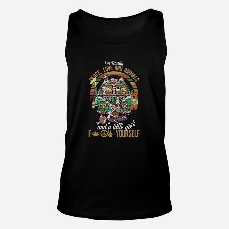 Im Mostly Peace Love And Animals And A Little Go Fck Yourself Hippie Vintage Retro Unisex Tank Top