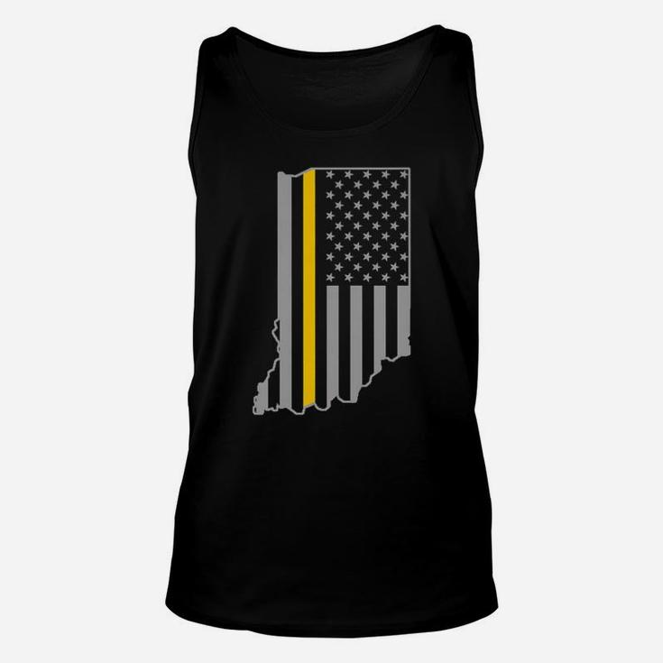 Indiana Thin Gold Line Flag Police Operator 911 Dispatcher Unisex Tank Top
