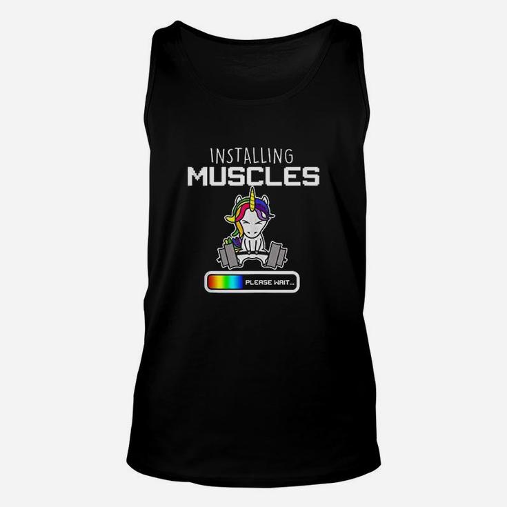 Installing Muscles  Unicorn Loading  Funny Lifting Unisex Tank Top