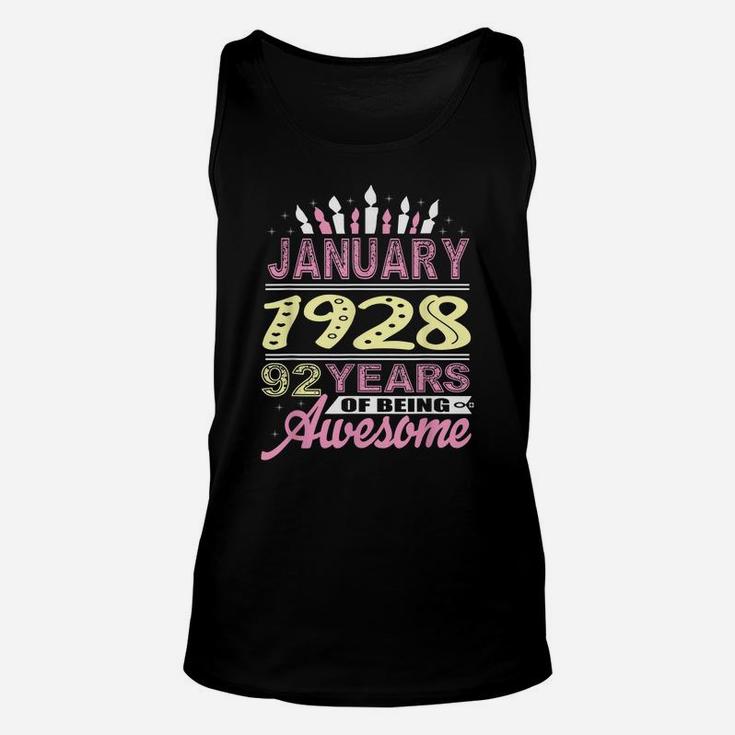 January 1928 92 Years 92Nd Birthday Candle Gifts For Women Unisex Tank Top