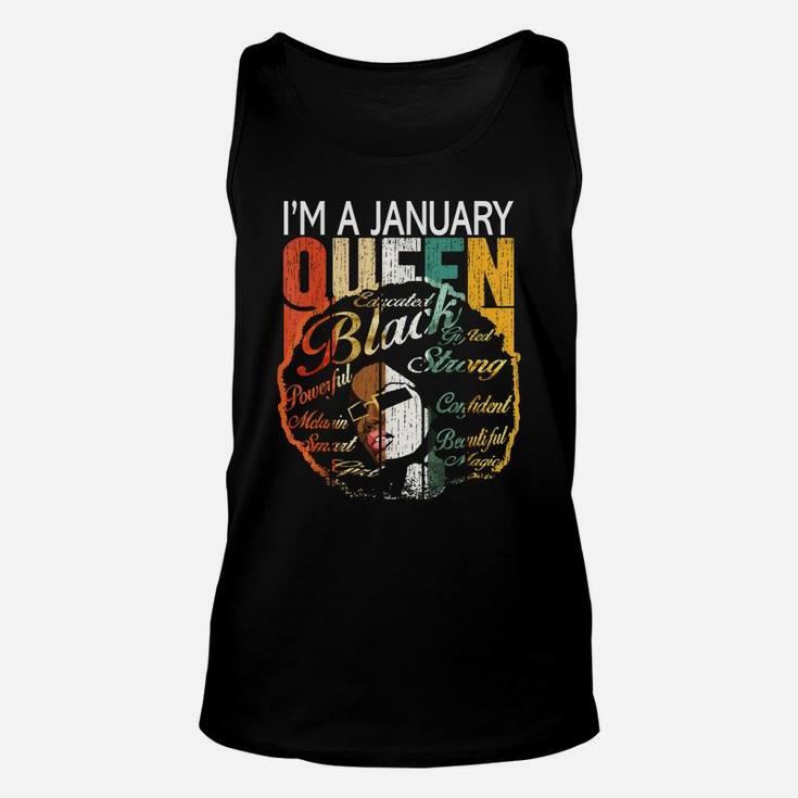 January Birthday Shirts Gift For Women - Black African Queen Unisex Tank Top