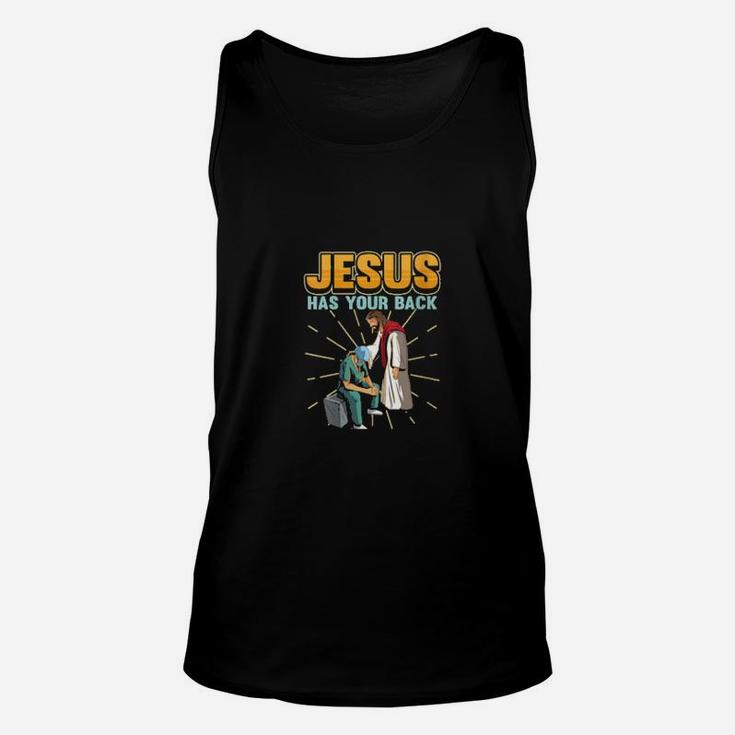 Jesus Has Your Back Front Liners Pray Nurse Doctor New Hero Unisex Tank Top