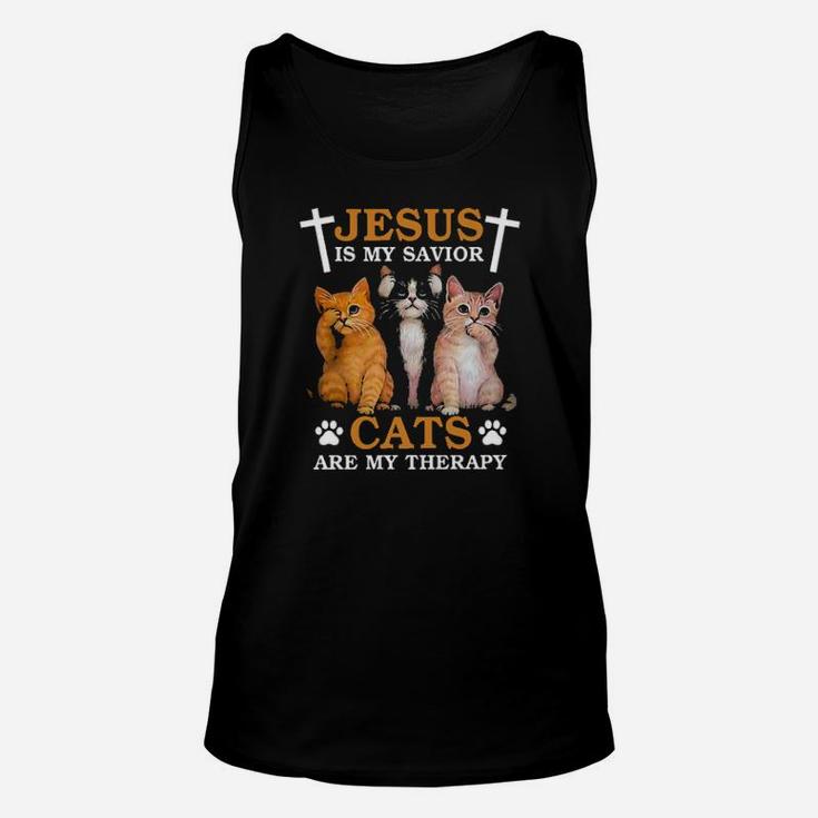 Jesus Is My Savior Cats Are My Therapy Unisex Tank Top