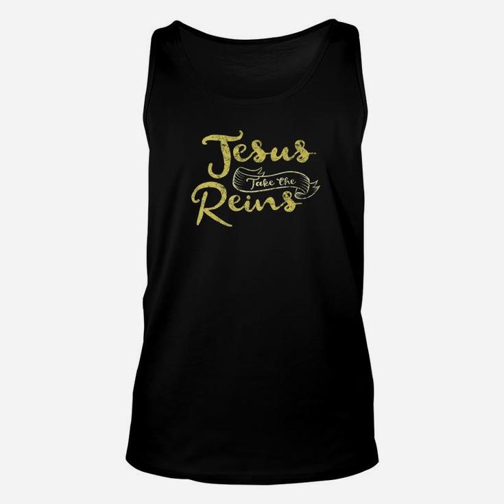 Jesus Take The Reins Christian Rodeo Distressed Unisex Tank Top