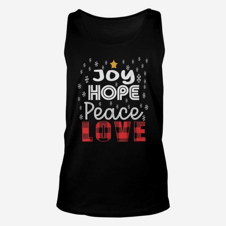 Joy Hope Peace Love Snowflakes Buffalo Plaid Text Christmas Unisex Tank Top