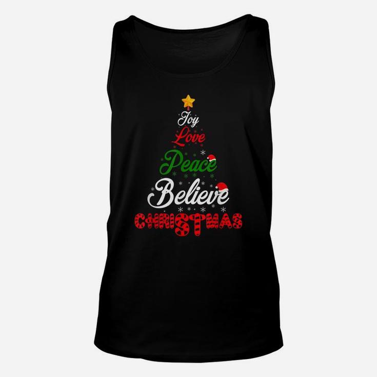 Joy Love Peace Believe Christmas Christmas Tree Xmas Holiday Unisex Tank Top