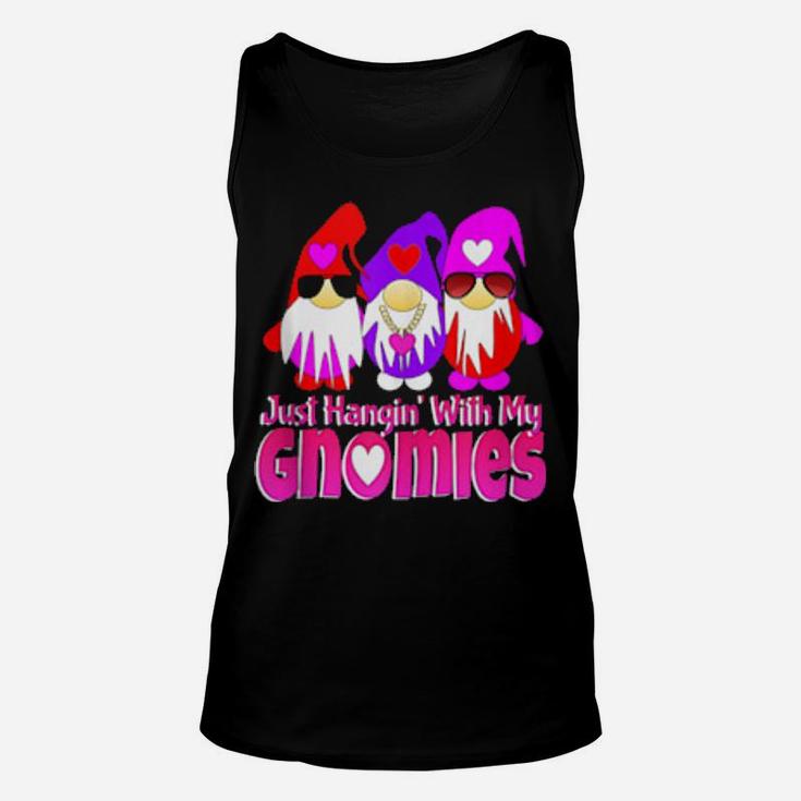 Just Hangin With My Gnomies Valentines Day Hearts 3 Gnomes Unisex Tank Top