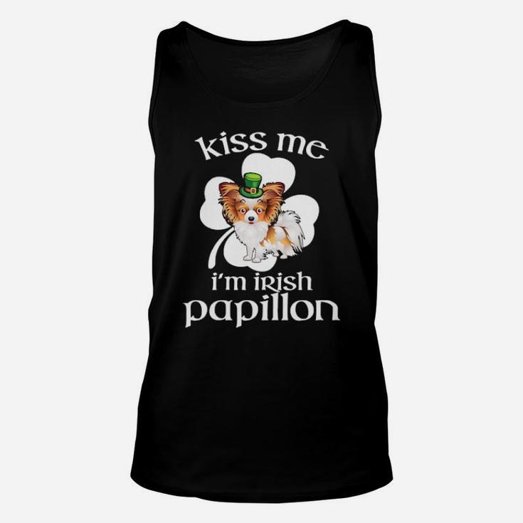 Kiss Me I'm Irish Papillon Dog Leprechaun Unisex Tank Top
