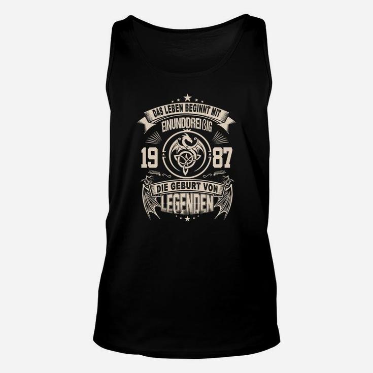 Legendäres Geburtsjahr 1987 Herren Unisex TankTop, Schwarzes Retro Design