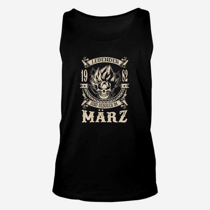 Legenden Geboren im März 1982 Unisex TankTop, Schwarzes mit Goldenem Aufdruck