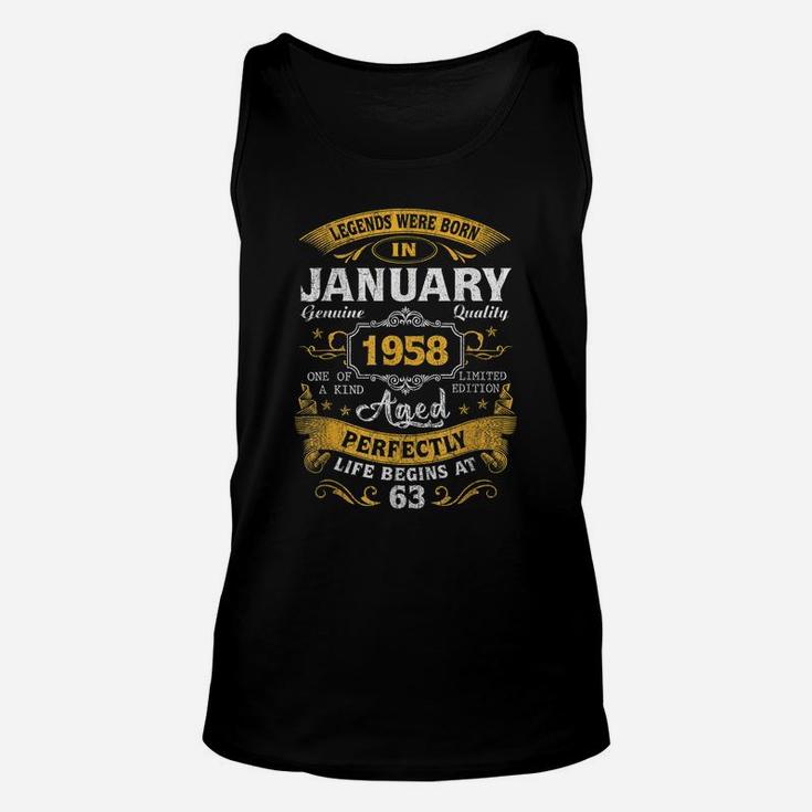 Legends Born In January 1958 63Rd Birthday Gift 63 Yrs Old Unisex Tank Top