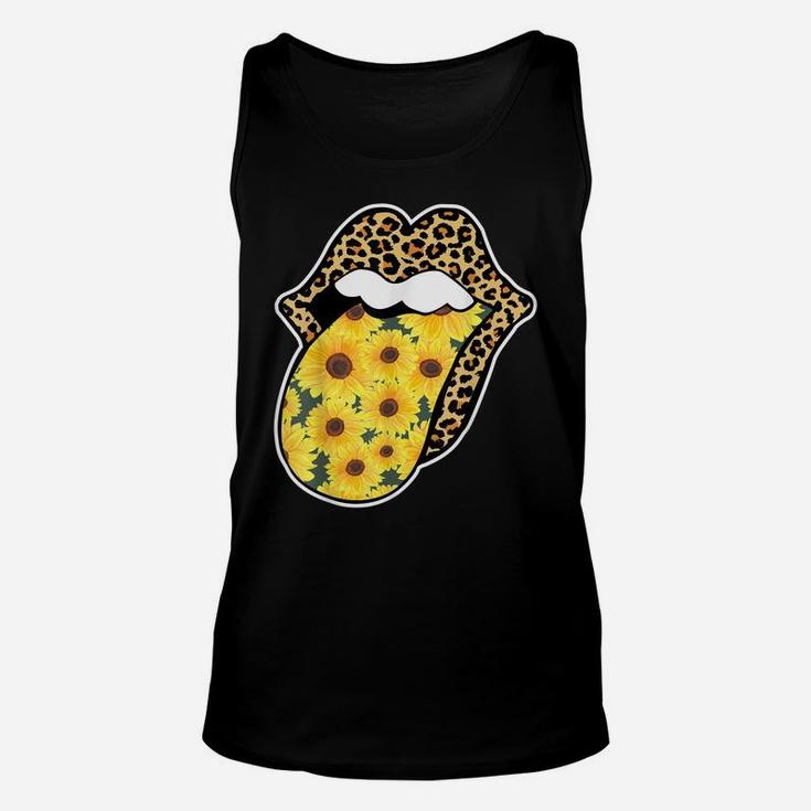 Leopard Lips Sunflower Tongue Sticking Out Flower Graphic Unisex Tank Top