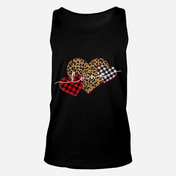 Leopard Print Buffalo Plaid Love Valentines Day Hearts Unisex Tank Top
