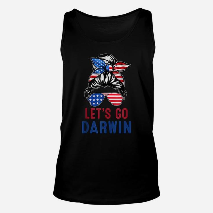 Lets Go Darwin Messy Bun American Flag Let's Go Darwin Unisex Tank Top
