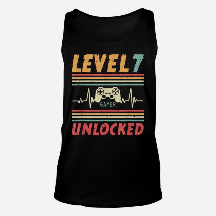 Level 7 Unlocked Gamer Heartbeat Video Game 7Th Birthday Unisex Tank Top