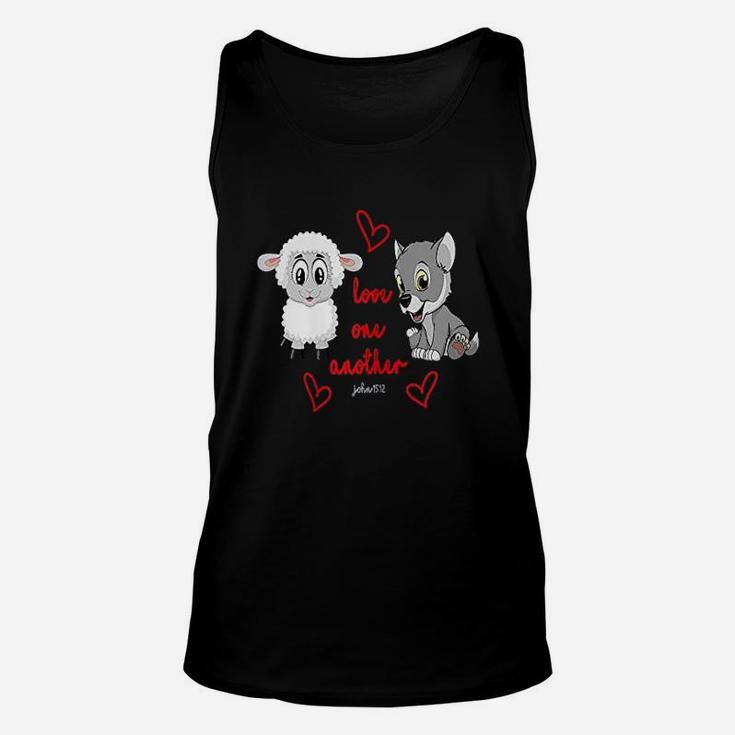 Love One Another Verse John Cute Puppy And Sheep Unisex Tank Top