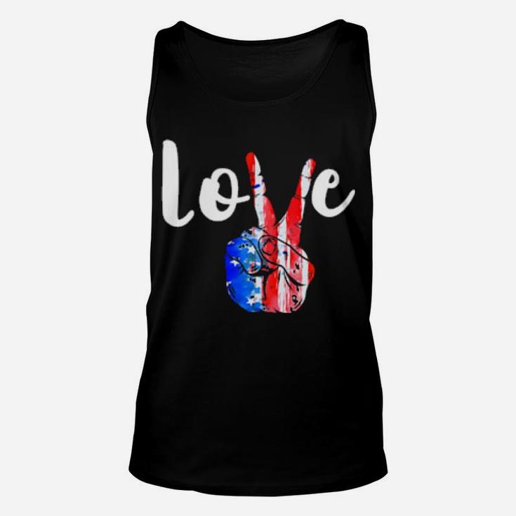 Love Peace Sign American Flag 4Th Of July Patriotic Unisex Tank Top