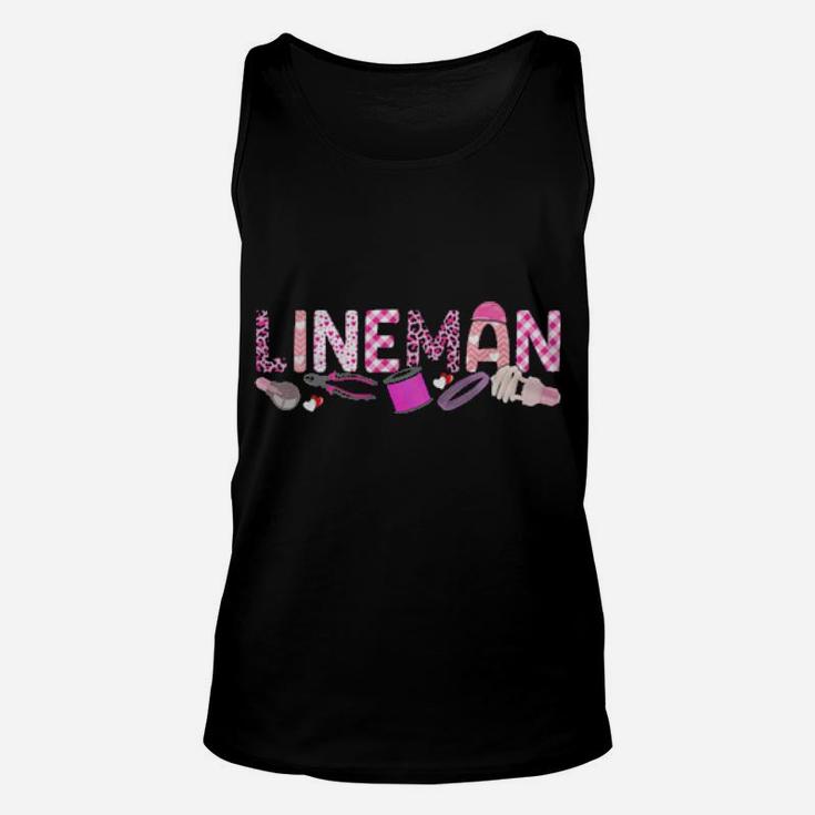 Love Pink Lineman Happy Valentine Day Awesome Funny Unisex Tank Top