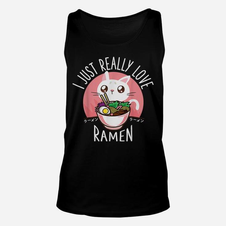 Love Ramen Japanese Noodles Shirt Kawaii Anime Cat Unisex Tank Top