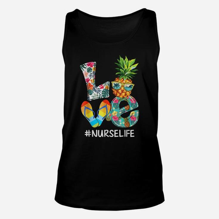 Love Summer Pineapple Tropical Flower Flip Flop Nurse Life Unisex Tank Top