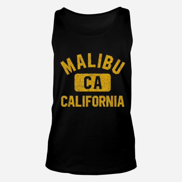 Malibu Ca California Gym Style Distressed Amber Print Unisex Tank Top