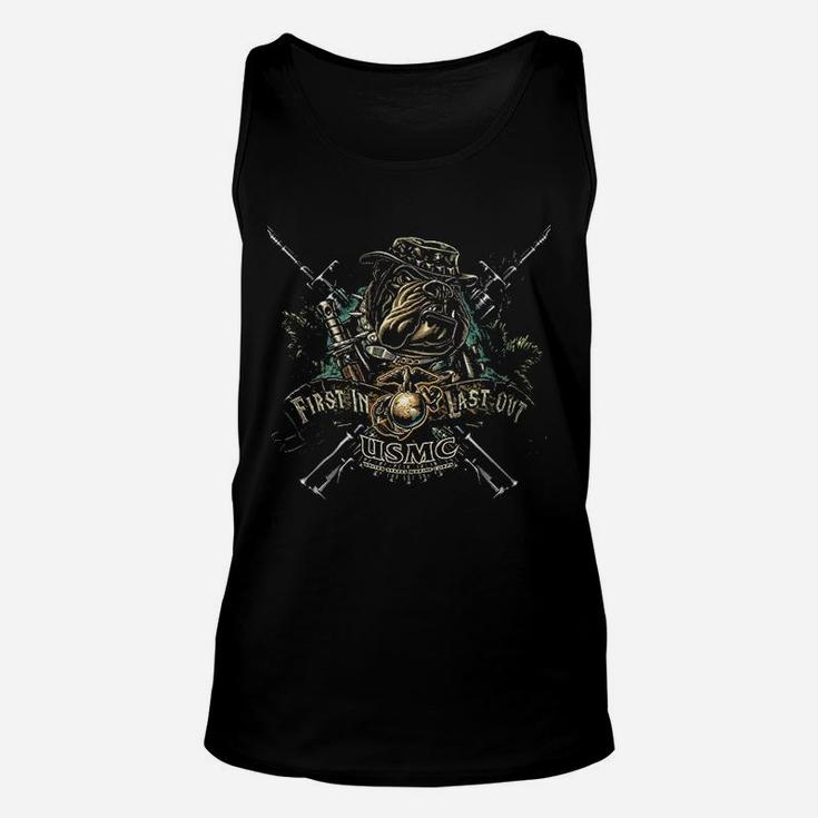 Marine Devil Dog First In Last Out Unisex Tank Top