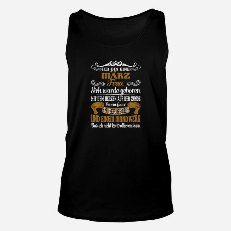 März-Geburtstagsmotiv Schwarzes Unisex TankTop mit Spruch, Geburtstagsfeier Tee