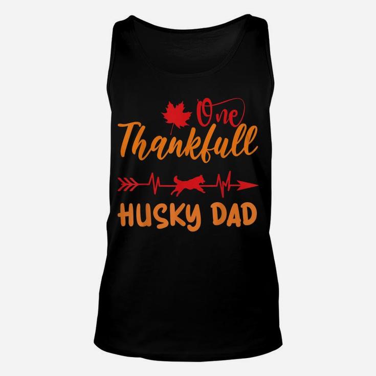 Men Heartbeat Thanksgiving One Thankful Husky Dad Dog Owner Unisex Tank Top