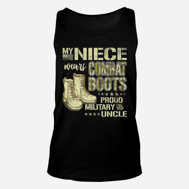 Mens My Niece Wears Combat Boots Dog Tags - Proud Military Uncle Unisex Tank Top