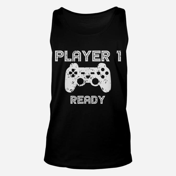 Mens Player 1 Ready Gamer Husband Shirt Gaming Gift For New Dad Unisex Tank Top