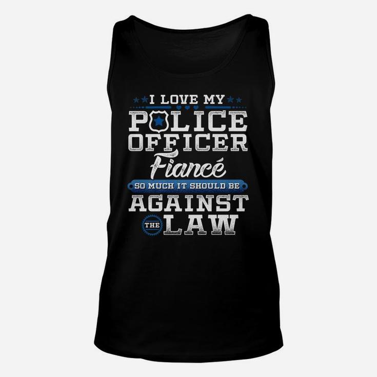 Mens Police Officer Fiance Shirt Proud Engaged Blue Line Unisex Tank Top