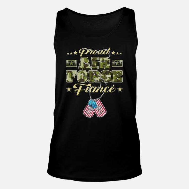 Mens Proud Air Force Fiance - Camo Us Flag Dog Tag Military Lover Unisex Tank Top