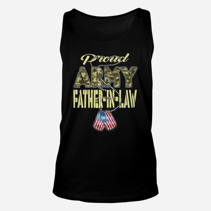Mens Proud Army Father-In-Law Us Flag Dog Tag Military Dad Gift Unisex Tank Top