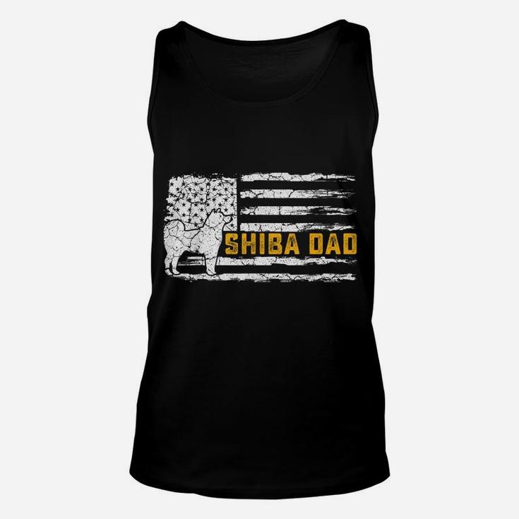Mens Vintage Usa American Flag Shiba Inu Dog Dad Silhouette Funny Unisex Tank Top