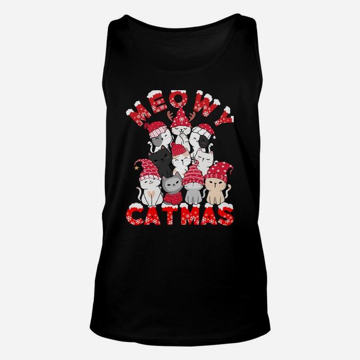 Meowy Catmas Funny Santa Cats Tree Reindeer Christmas Tree Sweatshirt Unisex Tank Top
