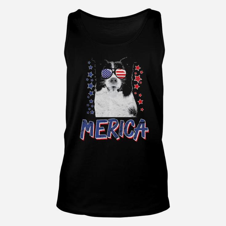 Merica Border Collie Dog 4Th Of July Usa Gift Unisex Tank Top