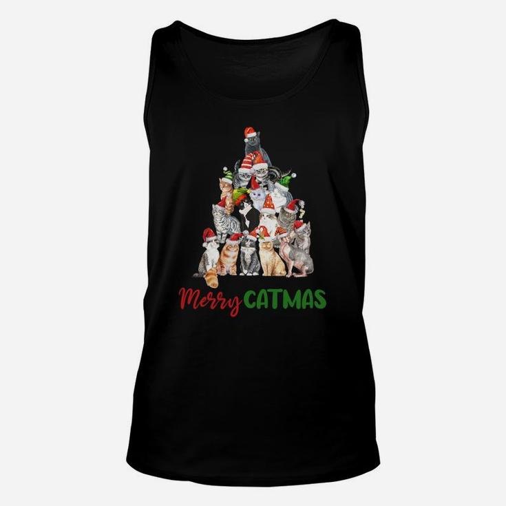 Merry Catmas Christmas Shirt For Cat Lovers Kitty Xmas Tree Sweatshirt Unisex Tank Top