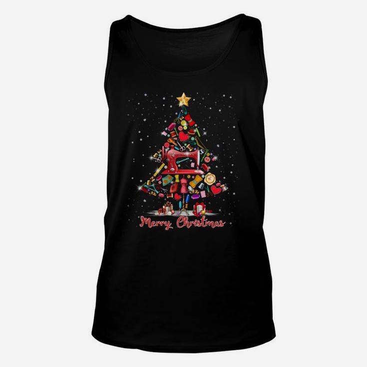 Merry Christmas Sewing Machines Xmas Tree Sewing Lover Unisex Tank Top