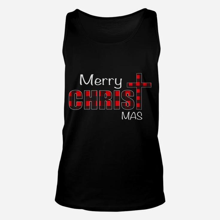 Merry Christmas Shirt Christians Gifts Buffalo Plaid Pajamas Unisex Tank Top