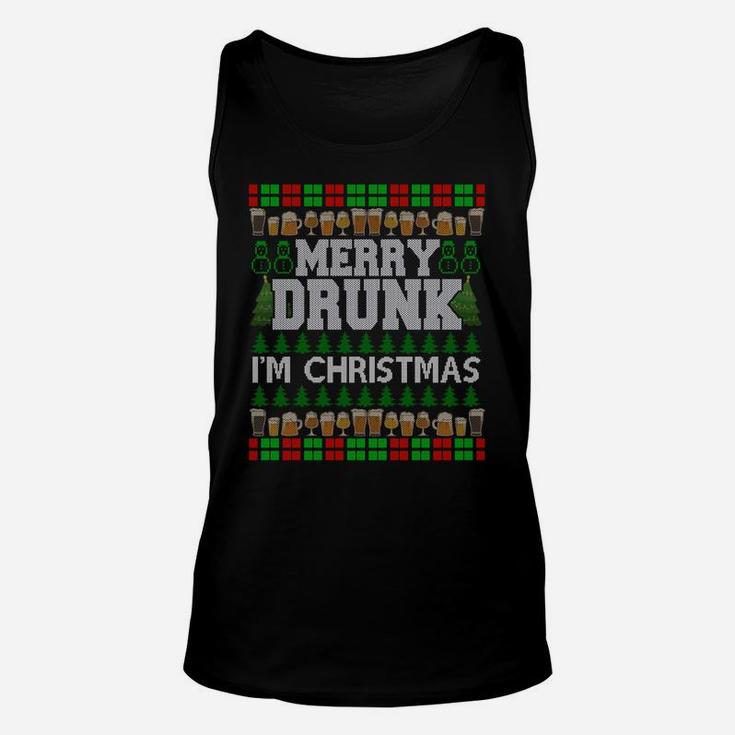 Merry Drunk I'm Christmas Beer Drinking Ugly Xmas Sweatshirt Unisex Tank Top