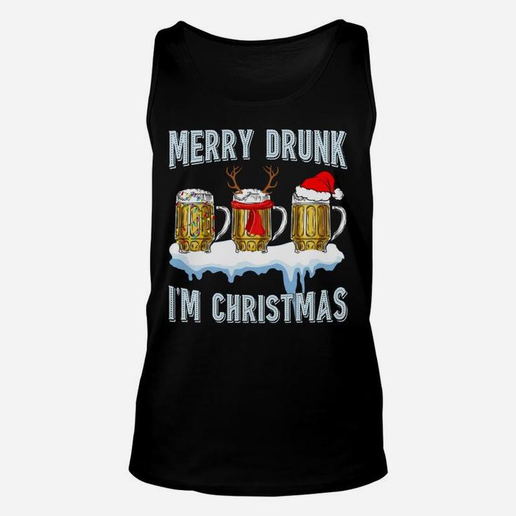 Merry Drunk I'm Christmas Funny Beer Xmas Santa Reindeer Unisex Tank Top