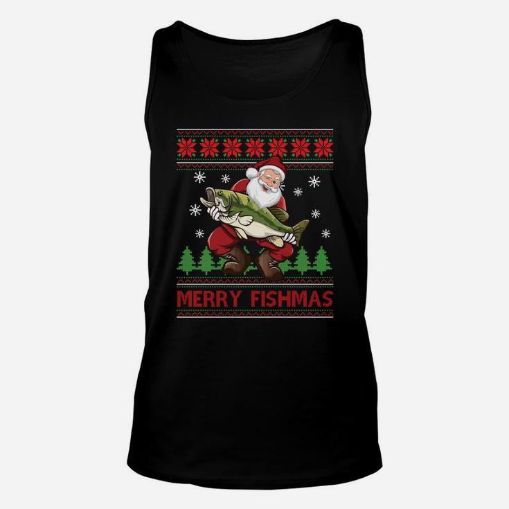 Merry Fishmas Santa Fishing Ugly Christmas Sweater Style Unisex Tank Top