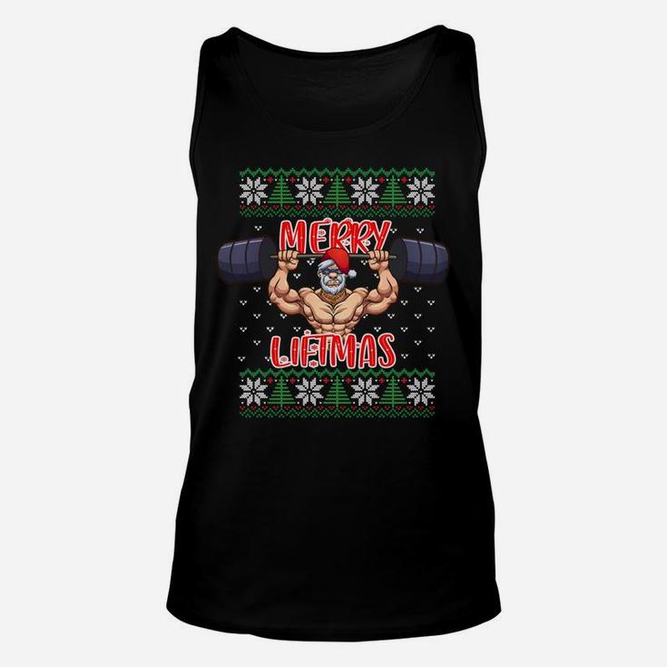 Merry Liftmas Ugly Christmas Sweater Santa Claus Gym Workout Sweatshirt Unisex Tank Top