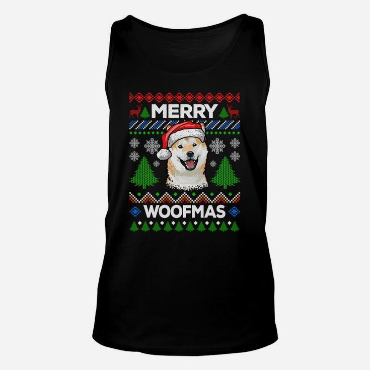 Merry Woofmas Ugly Sweater Christmas Shiba Inu Lover Gift Sweatshirt Unisex Tank Top
