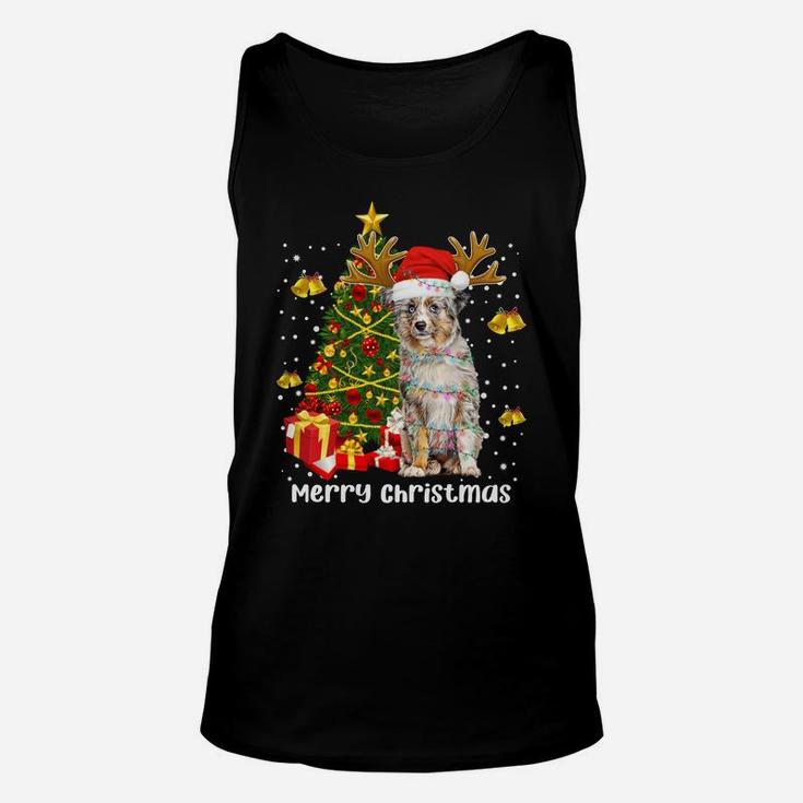 Miniature American Shepherd Christmas Lights Santa Xmas Dog Sweatshirt Unisex Tank Top