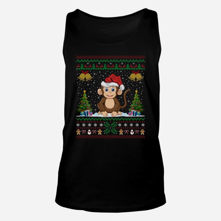 Monkeys Animal Lover Xmas Gift Ugly Monkey Christmas Sweatshirt Unisex Tank Top